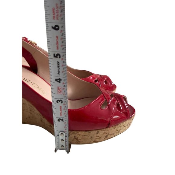 STUART WEITZMAN Red Patent Leather Cork Wedges Sandals Size 7 - Picture 5 of 10